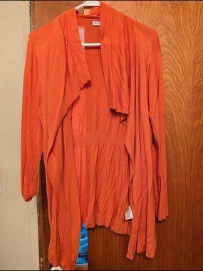cleo Coral-Orange Open Drape Cardigan